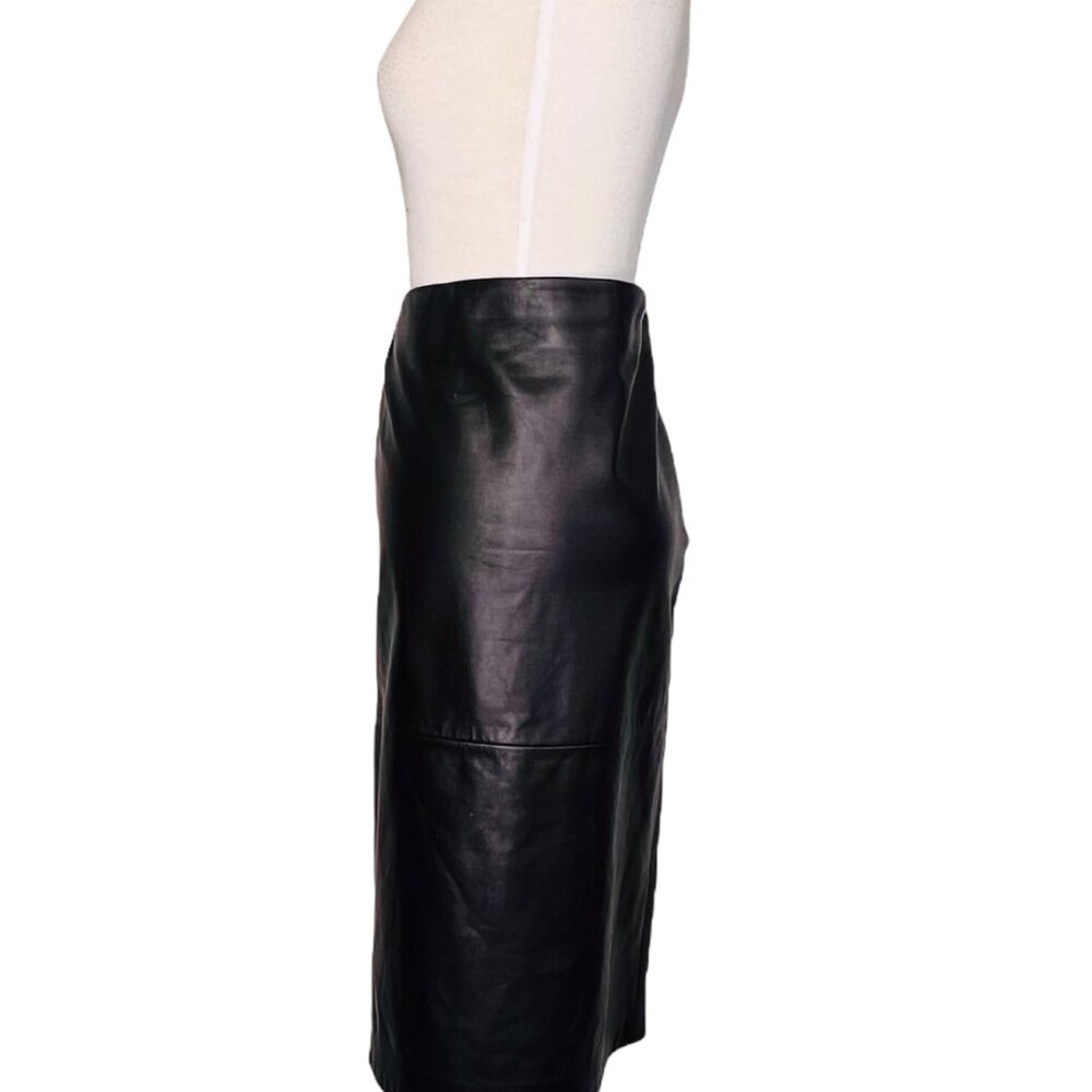 Dana Buchman For Neiman Marcus 100% Leather A-Line Skirt Black Womens Size 8 - Picture 3 of 6